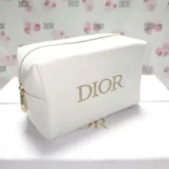Dior♥ホワイトゴールド刺繍ロゴ入りポーチ　ホワイトデニム生地