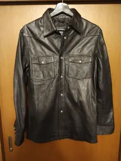 HORN WORKS 黒 レザー 長袖シャツ Lサイズ