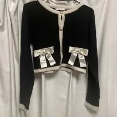 ems excite　ヴィンテージカーデ　カーディガン　黒　リボン