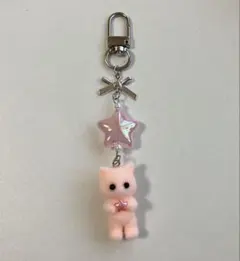 ハンドメイド ピンク猫チャーム 星