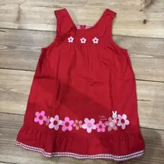 ほぼ未使用　MIKI HOUSE 赤花柄ワンピース 90
