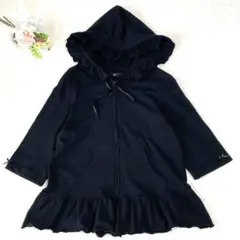 PINK HOUSE ピンクハウス　フリルパーカー　七分袖　黒　M