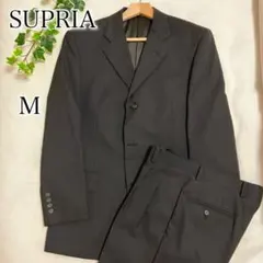 SUPRIAウール100%スーツセットアップダークグレー 黒 ストライプ M