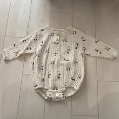 パンダ柄 長袖ロンパース クリーム色