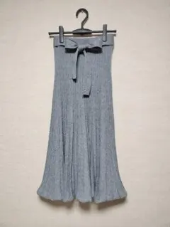 BEAMS HEART　プリーツデザインニットロングスカート　M　グレー