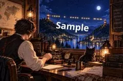 点と線がつなぐ夜 デジタルアート イラスト ポストカード