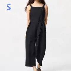 UNIQLO リネンブレンドジャンプスーツ ブラック Ｓ