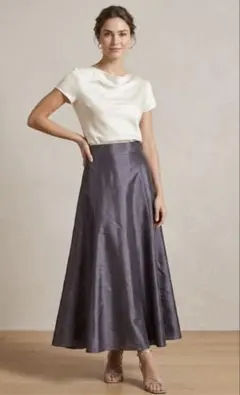 新品 華やか 光沢 フレアスカート パープル M ロング丈 春服 上品 高見え