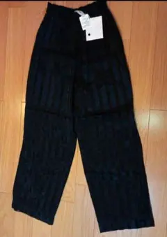 ブラック シフォン ストライプパンツ　YOUFUKUYA　洋服屋