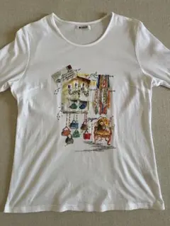 【アトリエサガン】ビーズ装飾 日本製 半袖Tシャツ 薄手 ホワイトサイズ42