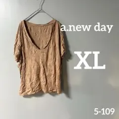 a.new day ベージュ 深Vネック Tシャツ　無地　XL ゆったり