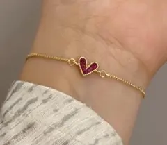 ハート型ブレスレット ローズレッド(濃いピンク)CZダイヤジルコニア ステンレス