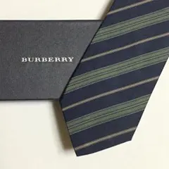 未使用級 バーバリー BURBERRY ネクタイ ネイビー グリーン ストライプ