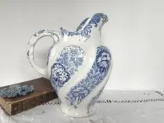 アンティーク フランス　ピッチャー 水差し 花柄 ブルーLuveville 美品 アンティーク フランス ピッチャー 水差し 花柄 ブルーLuveville 美品