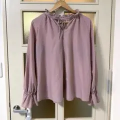 GU 2wayフリルネックブラウス チュニック 長袖 ピンク M ジーユー
