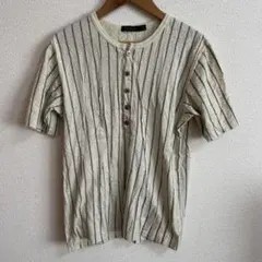 Redmess MEN’S BIGIストライプ柄 ボタン付きTシャツ M