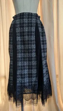 【週末限定セール】ジンカトーチェック柄切り替えレースロングスカートのサムネイル