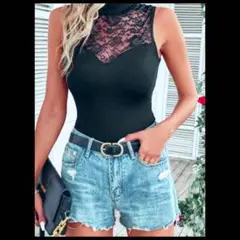 SHEIN シーイン レース切りかえノースリーブ トップス