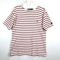 90s ラルフローレン 半袖ボーダーTシャツ Fサイズ ホワイト ワインレッド