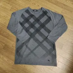 BURBERRY BLACK LABEL 7分カットソー グレー チェック柄