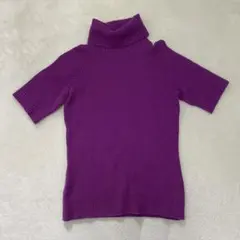 インディオ タートルネック ニット セーター 半袖 ウール パープル M