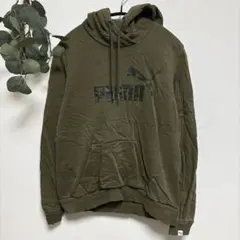 PUMA パーカー フード 長袖 ビッグロゴ 深緑 綿 タウンユース スポーツ