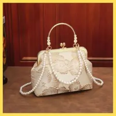 パーティバッグ パーティ　結婚式　花柄 ゴールド 3way 和装 着物 刺繍