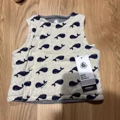 プチバトー　プリントベスト　中綿ベスト　クジラ　リバーシブル　12M