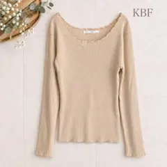 KBF ケービーエフ リブカットソー 長袖 ボートネック ベージュ