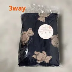 Swannel接触温感3wayブランケット　クマ柄ネイビー裏ボア