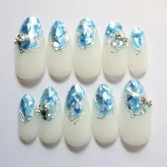 サイズオーダー可　スキニーオーバル　ネイルチップ　爪先ミラーブルーニュアンス