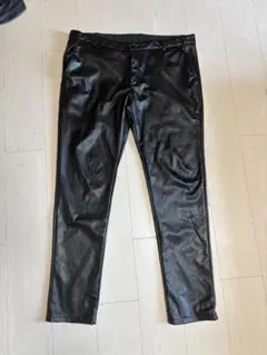 Faleave メンズ フェイクレザーパンツ スキニーフィット 黒 US40