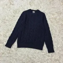 グリーンレーベルリラクシング S ケーブルニット 紺 通勤 ブリティッシュウール