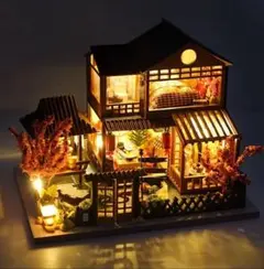 和風 ミニチュア ドールハウス DIYキット LED付 手のひらサイズ 手作りe