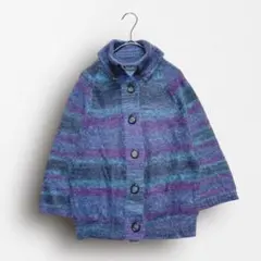 Y6946 立ち襟 ニットカーディガン 七分袖 ミックスカラー ゆったり 羽織り