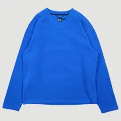 00s OLD GAP Vネックフリース プルオーバー ブルーMサイズ