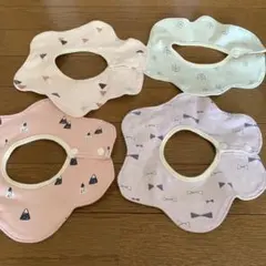 360度スタイ 4枚セット 防水 綿100% 花びらスタイ よだれかけ 記名なし