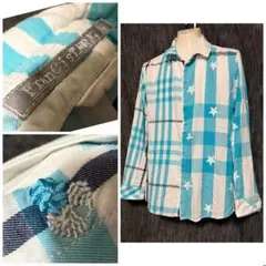 FranCisT_MOR.K.S. ハイビスカル刺繍　チェックシャツ　星　水色のサムネイル