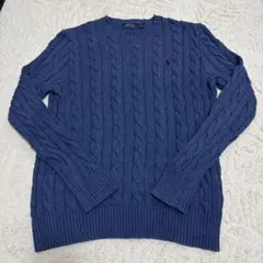 ポロ ラルフローレン ケーブルニット セーター メンズS ブルー