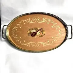【新品未使用】イタリア製アンティーク風トレイ（楽器柄）