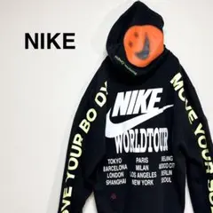 【美品】NIKE ワールドツアー パーカー 黒 蓄光プリント 刺繍 ロゴ L