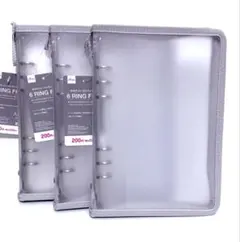 ダイソー A5 6リングファイル バインダー 内ポケット グレー シール帳