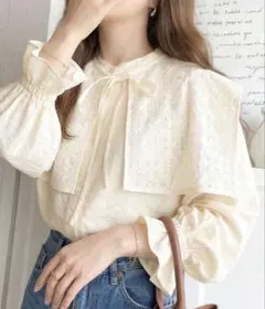 mily bilet アイボリー レース襟 バルーンスリーブ シャツ