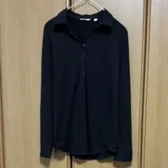 UNIQLO シャツ 長袖 L 無地 ブラック シンプル