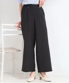 さらっとはける　麻調タックワイドパンツ ブラック01(S)