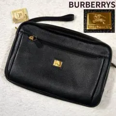 美品 バーバリーズ セカンドバッグ ノバチェック ゴールドロゴプレート ブラック