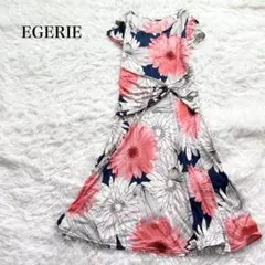 エジェリ フランス製 フレアワンピース 花柄 フレンチスリーブ ツイスト 華やか