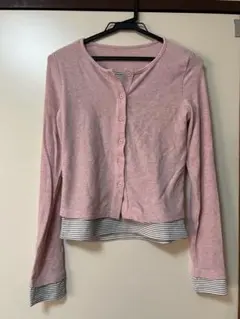 ピンク ボタン付き 長袖カーディガン