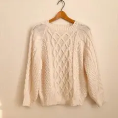 GU♡ケーブルオーバーサイズクルーセーター♡ホワイトM♡シンプルコーデ♡ジーユー