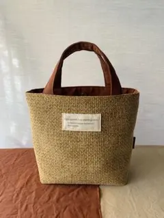 ツイード風(ブラウン×ベージュ×ダークオレンジ)ミニトートバッグ